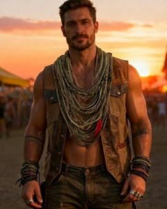 Boho Halskette Olivgrün – Bohemian Outfit